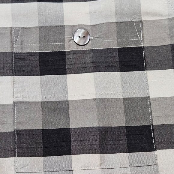 DIANE GILMAN  Collection Woman's  Black & Gray Plaid 100% Silk Long Sleeve Med - Picture 8 of 15